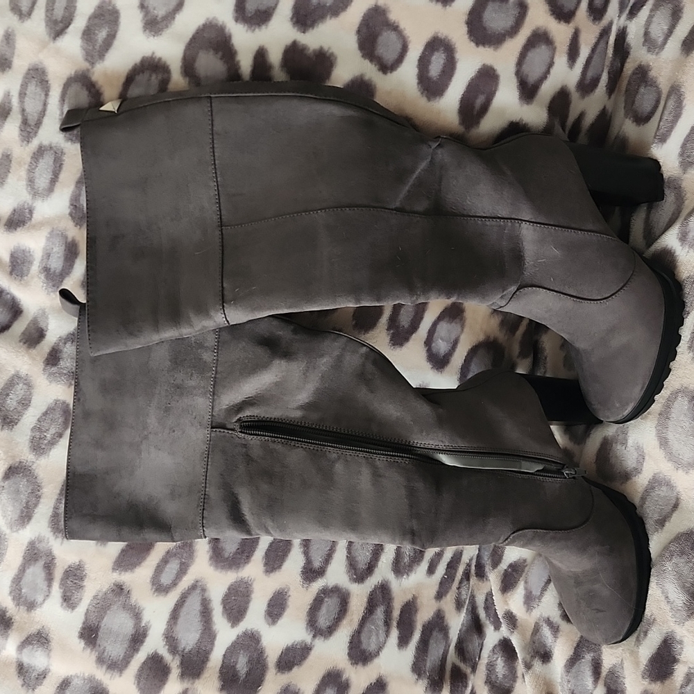 Grey heeled boots